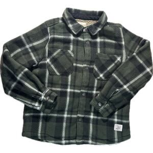 Weatherproof Boys‎ Fleece Jacket Size S 7/8 Green Plaid Sherpa Lined Zip Up Warm